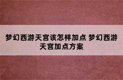 梦幻西游天宫该怎样加点 梦幻西游天宫加点方案